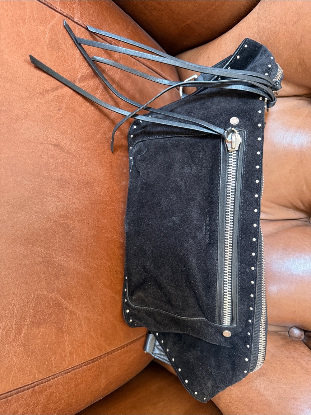 Rag n Bone Black Suede Studded Crossbody Bag -Fanny pack